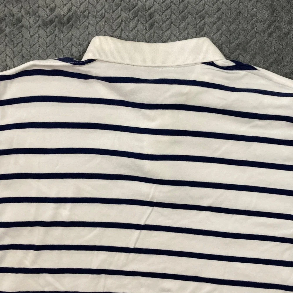 Polo Ralph Lauren Polo Shirt Mens L Striped White Navy Blue